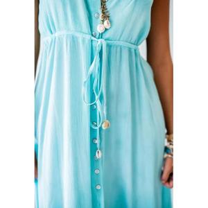 Vestido Largo Maxi Hecho a Mano de Alta Calidad, Estilo Málaga, en Tela de Algodón Suave, con Botones, Tirantes Ajustables, Cuello en V, Sin Mangas, Transpirable, para Mujer - Product Image 3