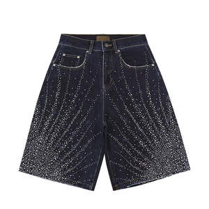 DISCOVER-IMPEX 2026 Pantalones Cortos de Mezclilla Azul Oscuro para Hombre con Pedrería, Degradado Brillante, Estilo Urbano - Product Image 1