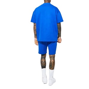 2026 verano 100% algodón pesado 300g camiseta lisa conjunto de pantalones cortos de alta calidad para hombres 2 piezas pantalones cortos deportivos personalizados gemelos Casual - Product Image 4