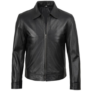 2026 OEM Hot Trending Black Cowhide Leather <b>Jacket</b> For Men's Turn Down Collar Zipper Pockets High Quality Low MOQ Fashion <b>Jacket</b> - Product Image 1