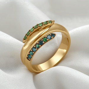Minimalist Gold <b>Ring</b> With Green <b>Crystal</b> Channel Setting Plant Inspired Design Unisex Everyday Wear Jewelry - Product Image 2