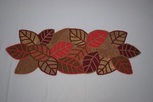 Embroidered Leaf <b>Table</b> Runner Rustic Style <b>Plant</b> Pattern Home Decor - Product Image 2