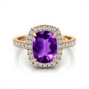 Natural Diamond Engagement <b>Ring</b> With Cushion Cut <b>Amethyst</b> Fine Jewelry for Casual Party or Wedding Gemstone <b>Rings</b> for Gifts - Product Image 1