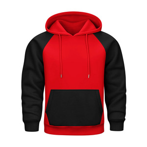Custom Mens Red Black <b>Raglan</b> Hoodie Fleece Sweatshirt Long Sleeve Kangaroo Pocket Warm Winter Streetwear Pullover Sports <b>Tops</b> - Product Image 1