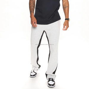 Pantalon de survêtement pour homme 100% coton 400 GSM brodé personnalisé Vintage fond ample empilé panneau latéral Joggers mi-dimensionnés plats - Product Image 1