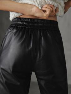 Pantalon en cuir PU pour homme, coupe droite, taille élastique avec cordon de serrage, poids moyen, décontracté, automne - Product Image 5