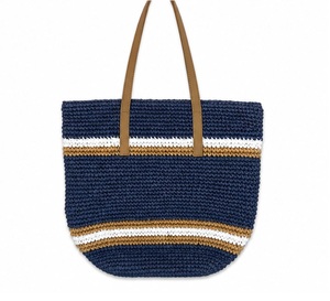 Bolso de Mano Impermeable Personalizado al por Mayor, Bolso Tote de Ganchillo Azul Marino, Bolso de Mujer con Diseño de Nube Polinesia, Cierre Abierto, Algodón - Product Image 1