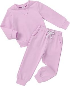 Nouvel ensemble de vêtements pour enfants unisexe, sweat-shirt à manches longues, pantalon uni, 2 pièces, tenues d'hiver pour tout-petits, 100% coton respirant - Product Image 1