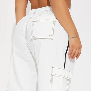 <b>Women's</b> <b>White</b> Windbreaker Pants Mid Waist Drawstring Regular Fit Full Length Formal Waterproof Eco-Friendly Winter Canvas - Product Image 5
