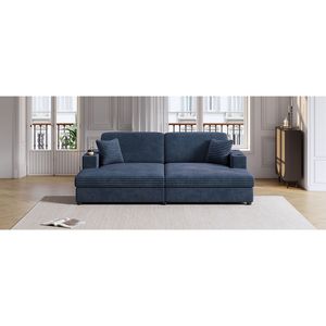 Divano letto componibile oversize in velluto a coste da 220 cm con due porte USB, due portabicchieri e due tasche portaoggetti - Product Image 1