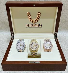 Montre-bracelet de luxe ronde pour homme, de haute qualité, style Hip Hop Bling, entièrement sertie de diamants de laboratoire, en argent et or, à mouvement quartz - Product Image 4