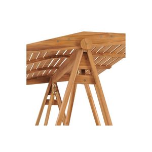 Solid Teak Wood Contemporary Hanging Chair with Sunshade Roof 3-Seater Patio <b>Swing</b> Bench Four-Legged <b>Frame</b> - Product Image 5