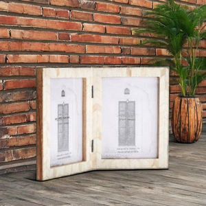 Cadre photo 5x7 en bois rustique, pliable à charnières, double affichage, rotatif, verre haute définition, pour table - Product Image 5