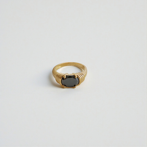 Vintage Black Onyx Gold Plated Statement <b>Ring</b> for Women Handmade <b>Brass</b> Oval Gemstone Cocktail Fashion Jewelry - Product Image 1