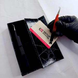 Pince à épiler pour cils 45 Ombre Orange/Noir Argent, à pointe lisse/fibre, en acier inoxydable, acrylique, anti-magnétique, anti-statique, avec prise en main parfaite - Product Image 6