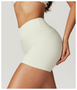 Women High Waist Solid Yoga Shorts Seamless Stretch Fitness Workout Gym Short <b>Brown</b> Spandex Polyester Elastic Waist - Product Image 3