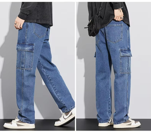 Ventes chaudes : Salopette en jean droite et ample pour homme, pantalon cargo en denim tendance pour homme - Product Image 3