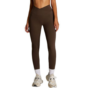 Leggings de yoga sin costuras con cintura en V para mujer, de color liso, con efecto fruncido en la cintura y levantamiento de glúteos, transpirables, para entrenamiento, gimnasio, fitness y ropa deportiva 2026 - Product Image 1