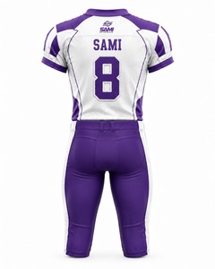 Ensemble d'uniformes de football américain blanc et violet, col en V, manches courtes, 100 % polyester, anti-humidité, ajusté, pour adulte - Product Image 4