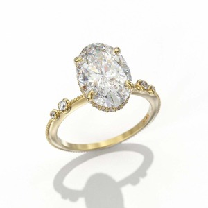 Bague de Fiançailles Ovale en Moissanite Plaqué Or 18K avec Halo, Alliance de Mariage, Bijou de Promesse avec Accents Pavé, Anniversaire - Product Image 2