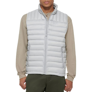 Mens Light Gray Puffer Vest Quilted Waistcoat <b>Padded</b> Bodywarmer Stand Collar Sleeveless Jacket for Winter Gilet - Product Image 1