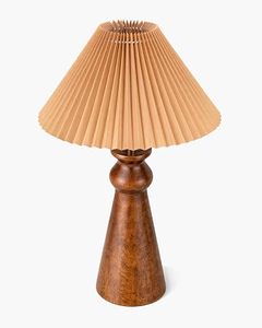 Handcrafted Wooden <b>Rectangle</b> Table <b>Lamp</b> with Pleated Fabric <b>Shade</b> Modern Tabletop Bedside Light for Home Bedroom - Product Image 2
