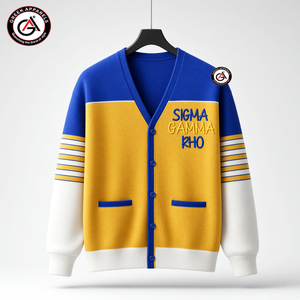 Sigma Gamma Rho Sorority Embroidered Knitted <b>Acrylic</b> Women's Cardigan | Simple Vintage Style Customizable Button Anti-Wrinkle - Product Image 1