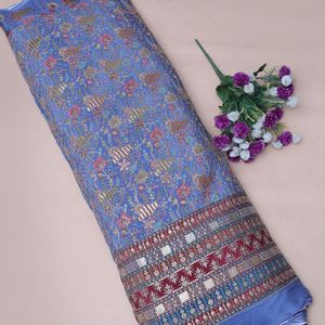 Tela de crepé floral de lentejuelas pesadas color marfil, tejido ligero con bordado, 54 pulgadas, material de borde Daman para Kurtis, túnicas y vestidos Anarkali. - Product Image 3