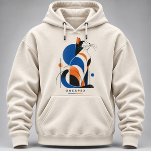 Custom Cream Abstract <b>Cat</b> Graphic Pullover Hoodie Men's Casual Streetwear Hooded <b>Sweatshirt</b> Animal Print OEM ODM Wholesale Style - Product Image 1