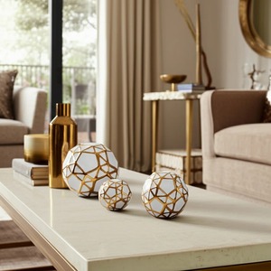 Geometric Metal Sphere Decor <b>Set</b> of <b>3</b> Modern Artistic Tabletop Sculptures for Living Room for Home Decor - Product Image 5