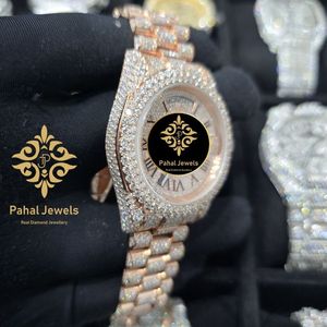 Reloj de Diamantes de Oro Rosa para Mujer, de Lujo, Marca Pahal Jewels, 40 mm, Redondo, Analógico, de Cuarzo, para Correa de 18 mm - Product Image 3
