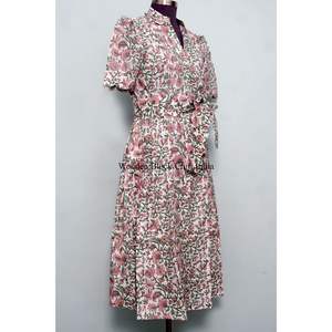 Nouvelle arrivée, robe mi-longue indienne style A, décontractée, pour soirée, robe d'été pour femme, une pièce, confortable au quotidien, 100% coton pur, imprimé floral Kangura - Product Image 5