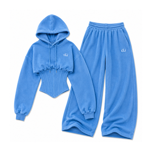 Ensembles coordonnés pour femmes : sweats à capuche et pantalons de survêtement amples, en molleton de coton épais, avec logo brodé personnalisé, vente en gros - Product Image 1