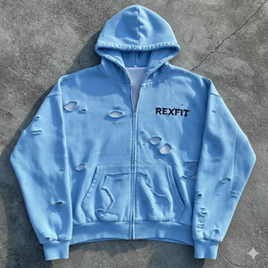 Sweat à capuche en polaire Rexfit Sports Premium, logo personnalisé, streetwear uni, effet délavé, effet usé, fermeture éclair, impression personnalisée - Product Image 1