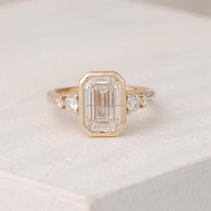 IGI/GIA Lab Grown Vintage 14k or blanc unisexe mariage/bague de fiançailles coupe diamant anniversaire fête cadeau poire coupe émeraude - Product Image 3