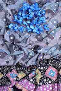Heavy Mirror Work <b>Black</b> Bandhani Border Dress Material for Lebanon Evening <b>Kaftans</b> Traditional Indian Pastel Geometric Textile - Product Image 1