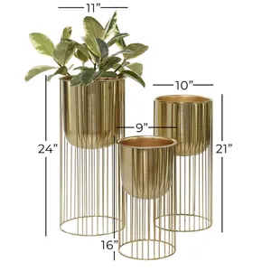 Modern Eco-Friendly Brass Square <b>Flower</b> Pots Set with Galvanized Finish and <b>Wire</b> Stand for Indoor Plant Decor - Product Image 2