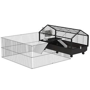 Gabbia per Animali Nera Media con Ruote e Recinto Pieghevole, Include Bottiglia d'Acqua, Ciotola e Rampe, Design Stabile per Uccelli e Cani - Product Image 1