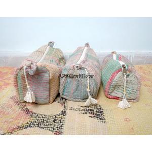 Bag Cotton Kantha Patchwork Pouch Zipper Closure Tassel Fashion Large Capacity Cosmetic Gifts for Her Indian Handmade - Product Image 2