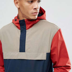 Veste coupe-vent matelassée pour homme en toile polyester/nylon imperméable, col montant, capuche à cordon de serrage, fermeture à demi-zip - Product Image 3