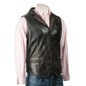 Chaleco de Piel de Oveja Marrón para Hombre, Estilo Bomber, Piel de Cordero Premium, Botones, Ligero, Sin Mangas - Product Image 1