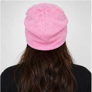 Pink Rhinestone Unisex Adult Winter Warm Knitted <b>Beanie</b> Hat 100% <b>Wool</b> Solid Color Cute Style Cycling Beach Fashion Accessory - Product Image 6