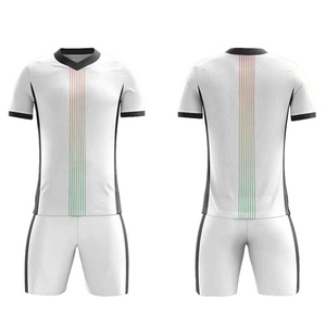 Ensemble de maillot de football blanc à col en V et manches courtes, rayé, anti-humidité, 100 % polyester, pour hommes adultes, toutes saisons, coupe athlétique - Product Image 1