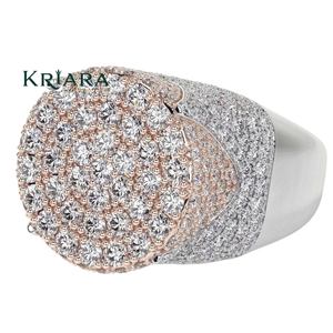 Bague de cocktail pour femme en argent 925 plaqué or rose, sertie de moissanite taille brillant rond, monture pavée, design géométrique de luxe - Product Image 5