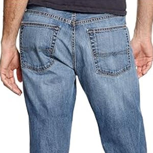 Jean en denim tissé coupe droite classique pour <span class=keywords><strong>homme</strong></span>, style décontracté urbain, coupe slim, bleu délavé, respirant, été/hiver, taille mi-haute, taille moyenne - Product Image 6