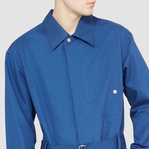 Customized Logo Printed Unisex Blue Long Sleeve Coveralls <b>With</b> Belt And Chest <b>Pocket</b> - Product Image 6