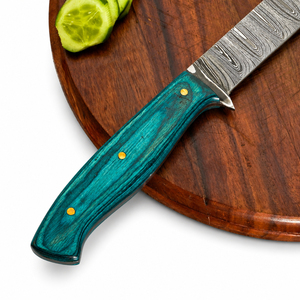 Cuchillo de Chef Burraq de Acero de Damasco, 8-9.9 Pulgadas, Mango de Resina, Grosor de 3.5mm, Funda de Cuero, Forjado Moderno, Acabado de Alto Brillo para Mano Derecha - Product Image 4