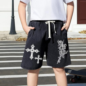 Pantalones Cortos de Algodón 100% con Cordón Ajustable, Logotipo Personalizado OEM de Fábrica, Bordado Gráfico de Alta Calidad, Dobladillos sin Rematar, Lavado Ácido y Pedrería - Product Image 2