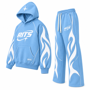 Conjunto Deportivo RITS para Niños, Sudadera con Capucha y Pantalones Azules con Diseño de Llamas, Transpirable, de Poliéster, para Primavera - Product Image 4