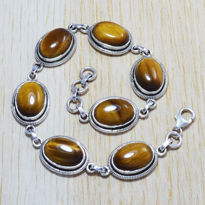 Pulsera de Plata de Ley 925 con Cabujón Ovalado de Ojo de Tigre, Lista para Enviar, en Stock, MOQ Bajo, Pedido de Muestra - Product Image 2